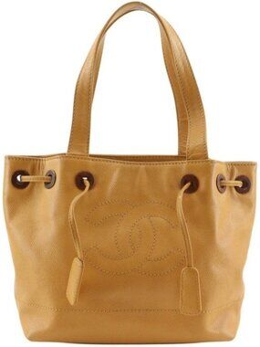 CHANEL COCO Mark Tote Bag purse Brown Caviar skin Women